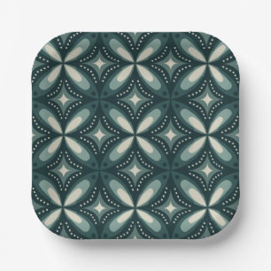 Retro grünes geometrisches Muster Pappteller