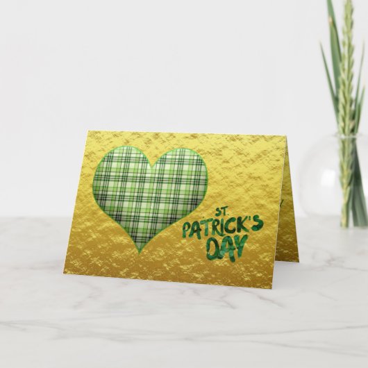 Retro grünes kariertes Herz St Patrick Day Karte (Vorderseite)