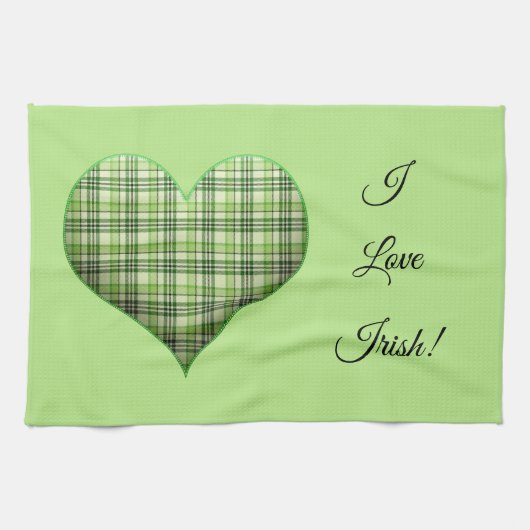 Retro grünes kariertes Herz St Patrick I Liebe Iri Geschirrtuch (Horizontal)
