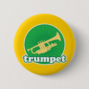 Retro grünes Trompete-Musik-Geschenk Button
