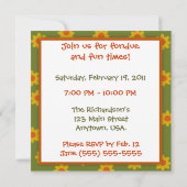 Retro grünes und orange Gänseblümchen-Fondue-Party Einladung (Rückseite)