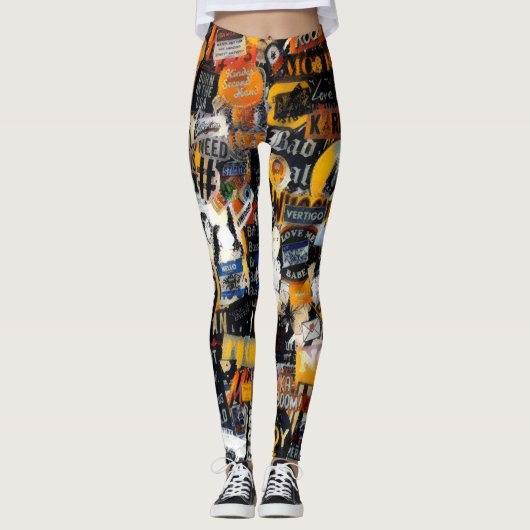Retro, Grunge Aufkleber Wandmuster, 90er-Thema Leggings (Vorderseite)