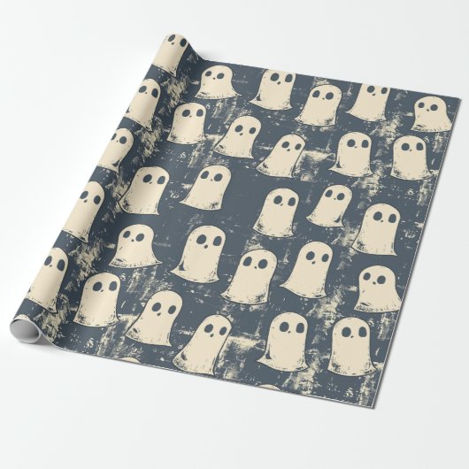 Retro Grunge Ghosts Halloween Muster Geschenkpapier (Ungerollt)