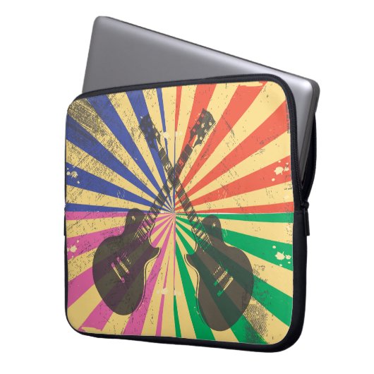 Retro Grunge Gitarren auf Sternexplosion Hintergru Laptopschutzhülle (Vorderseite Links)