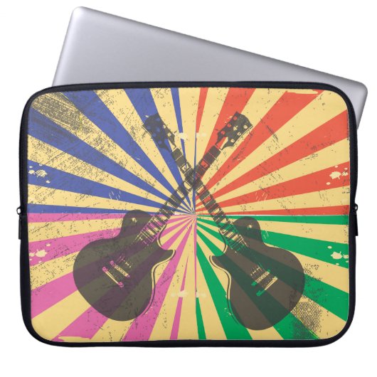 Retro Grunge Gitarren auf Sternexplosion Hintergru Laptopschutzhülle (Vorderseite)