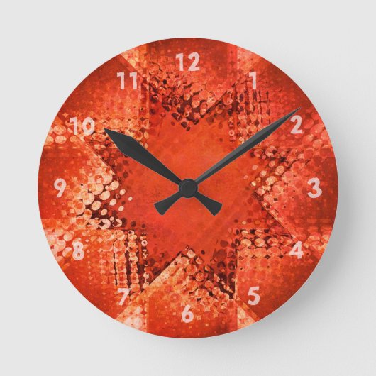 Retro Grunge halftone star Runde Wanduhr (Vorderseite)