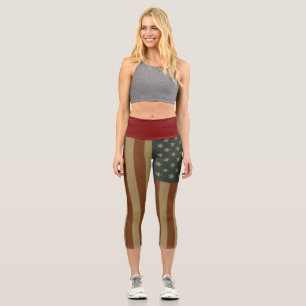 Retro Grunge Vertikale amerikanische Flagge Unisex Capri Leggings