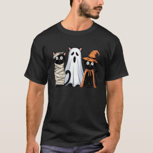 Retro Grusel Halloween drei schwarze Katzen Mumie T-Shirt
