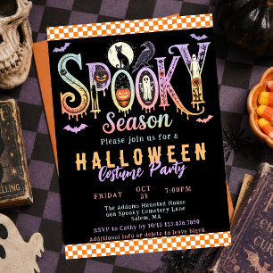 Retro Grusel-Orange-Pastell-Halloween-Kostenparty Einladung