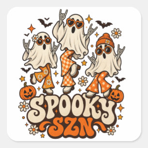 Retro Grusel SZN Geister Groovy 70er Halloween D Quadratischer Aufkleber