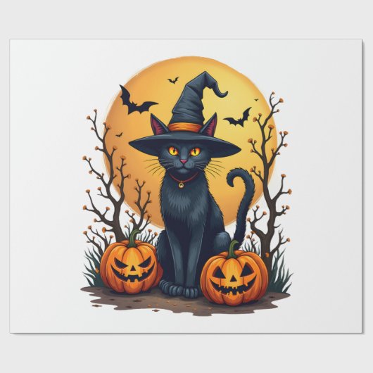 Retro-gruseliger Halloween-Kostüm-Schwarze Katze S Geschenkpapier (Flach)