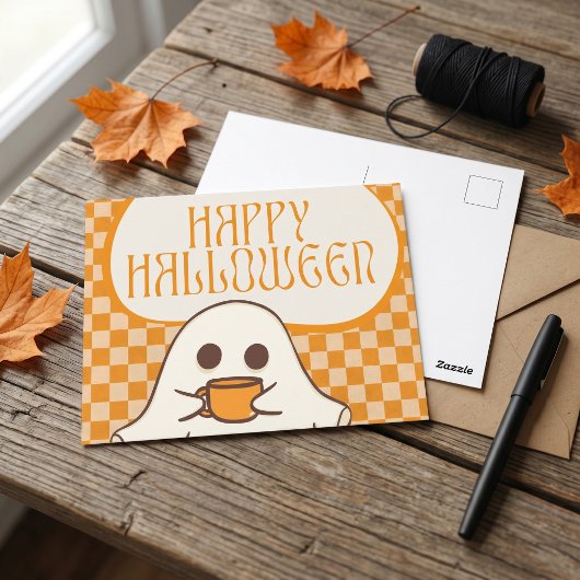 Retro Gruseliger Süßer Geist Halloween Postkarte
