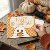 Retro Gruseliger Süßer Geist Halloween Postkarte