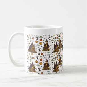 Retro Gruseliges Dorf Halloween Nacht Kunst Kaffeetasse