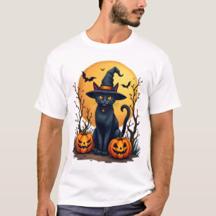Retro-Gruseliges Halloween-Kostüm schwarze Katze S T-Shirt