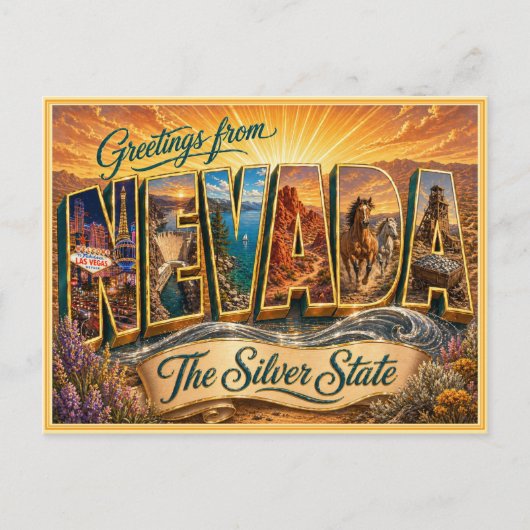 Retro-Gruß aus Nevada von einer Postkarte (Vorderseite)