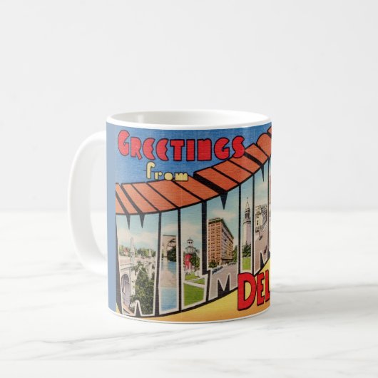 Retro Gruß für Wilmington Delaware Kaffeetasse (Vorderseite Links)
