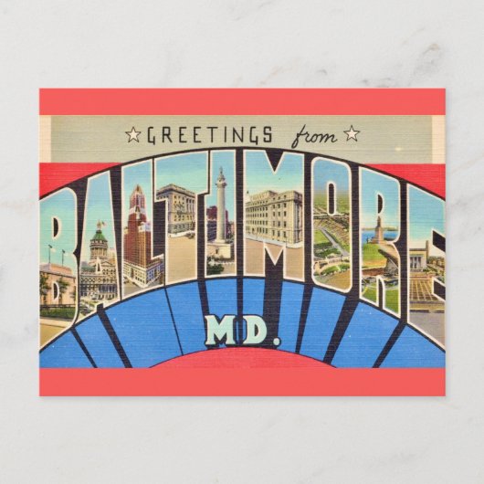 Retro Gruß von Baltimore MD Postkarte (Vorderseite)