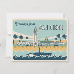 Retro-Grüße aus San Diego Klassisch Retro Postkarte