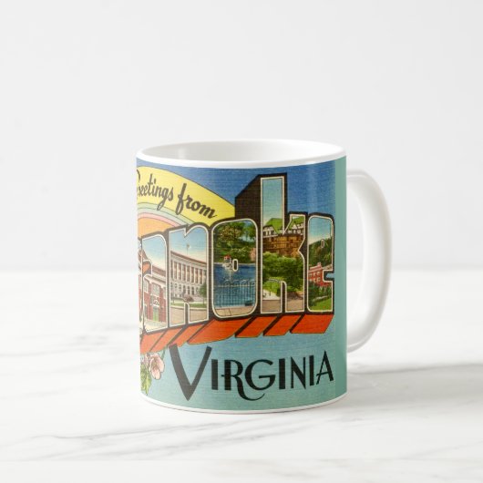 Retro-Grüße von Roanoke, VA Kaffeetasse (VorderseiteRechts)