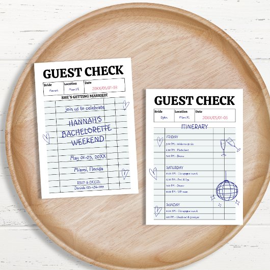 Retro Guest Karo Handwriting Bachelorette Weekend Einladung