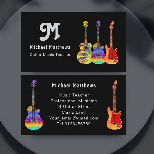 Retro Guitar Music Teacher Custom Visitenkarte
