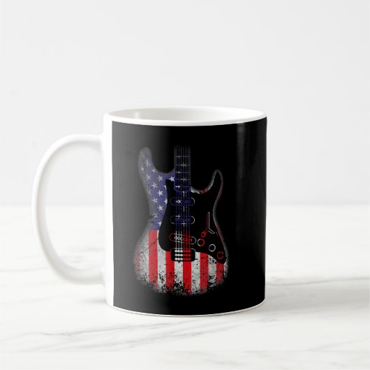 Retro Guitar US Flag gestört 4. Juli Gitarre Kaffeetasse (Links)