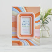 Retro Gummy Peach and Blue Waves Birthday Einladung (Stehend Vorderseite)