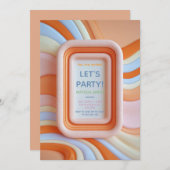 Retro Gummy Peach and Blue Waves Birthday Einladung (Vorne/Hinten)