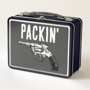 RETRO GUN 1ST AMMENDMENT PACKUNG' METAL LUNCHBOX