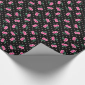 Retro gürtelschwarz rosa Kirschmuster Monogramm Geschenkpapier (Ecke)
