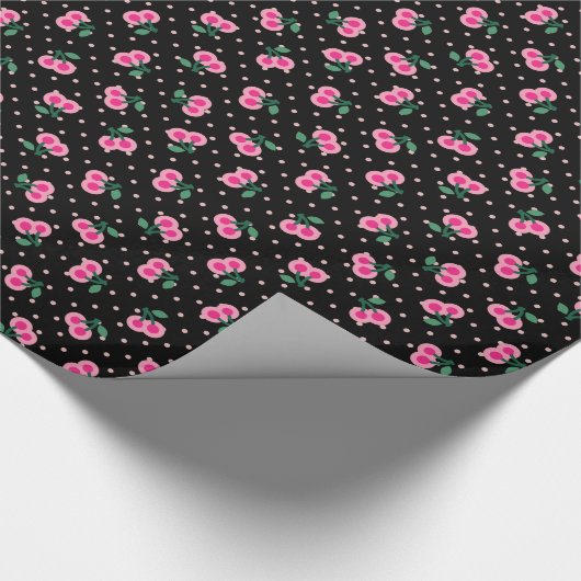 Retro gürtelschwarz rosa Kirschmuster Monogramm Geschenkpapier (Ecke)