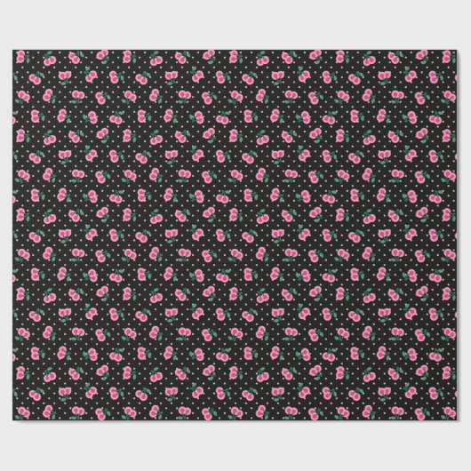 Retro gürtelschwarz rosa Kirschmuster Monogramm Geschenkpapier (Flach)