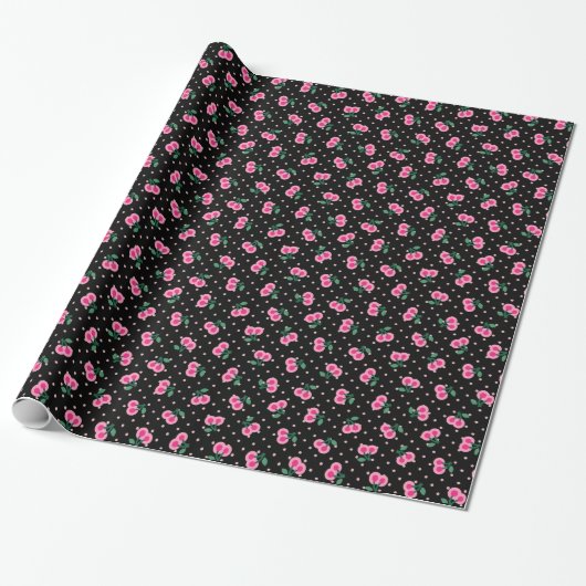 Retro gürtelschwarz rosa Kirschmuster Monogramm Geschenkpapier (Ungerollt)