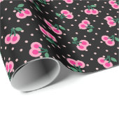 Retro gürtelschwarz rosa Kirschmuster Monogramm Geschenkpapier (Rolleneckpunkt)