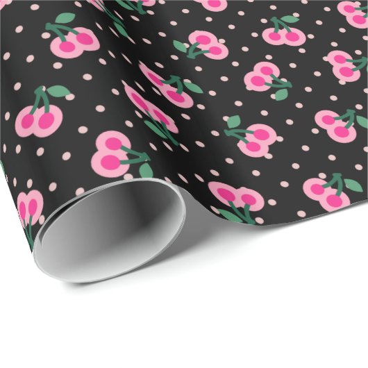 Retro gürtelschwarz rosa Kirschmuster Monogramm Geschenkpapier (Rolleneckpunkt)