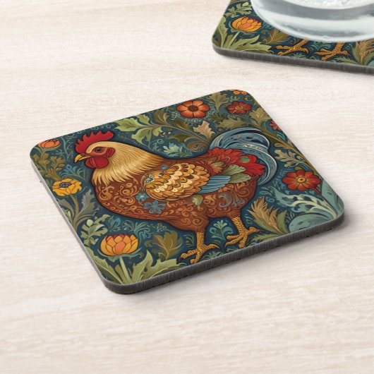 Retro Hahn Boho Chic Landhuhn Getränkeuntersetzer (Linke Seite)