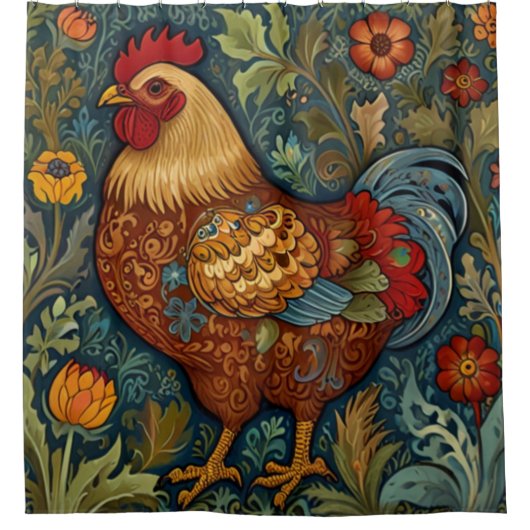 Retro-Hahn boho schicke Hähnchen Duschvorhang (Vorderseite)