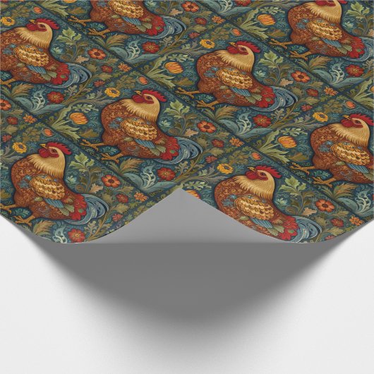 Retro-Hahn boho schicke Hähnchen Geschenkpapier (Ecke)