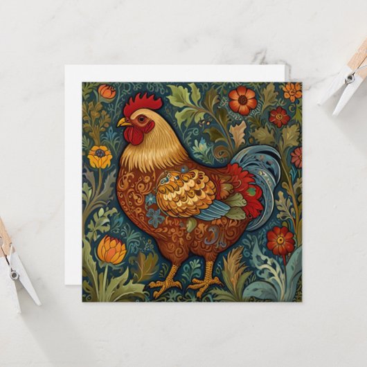 Retro-Hahn boho schicke Hähnchen Karte (Vorderseite/Rückseite Beispiel)