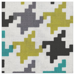 Retro Hahnentrittmuster-graues Olive-Gelbes Stoff