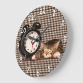 Retro Hahnentrittmuster kitten Große Wanduhr (Winkel)
