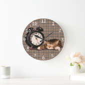 Retro Hahnentrittmuster kitten Große Wanduhr (Zuhause)