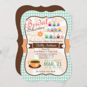 Retro Hahnentrittmuster Tee Party, Cupcake Brautpa Einladung (Vorne/Hinten)