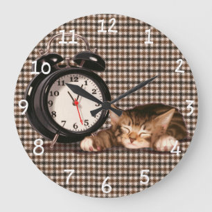 Retro Hahnentrittmusterkätzchen Große Wanduhr