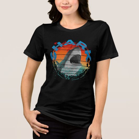 Retro-Hai-Angler-Anglergeschenk Tri-Blend Shirt (Vorderseite)