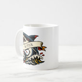 Retro-Hai-Tattoo Nautical Kaffeetasse (Vorderseite Links)