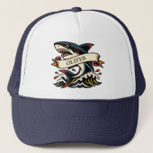 Retro-Hai-Tattoo Nautical Truckerkappe (Vorderseite)