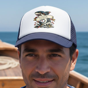 Retro-Hai-Tattoo Nautical Truckerkappe