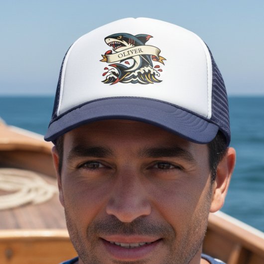 Retro-Hai-Tattoo Nautical Truckerkappe
